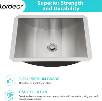 Lordear Undermount Bathroom Sink Stainless Steel - Lordear 18x13x5 Inch Vanity Bathroom Sinks Rectangle Under Couter Stainless Steel Lavatory Sink Basin with Drain