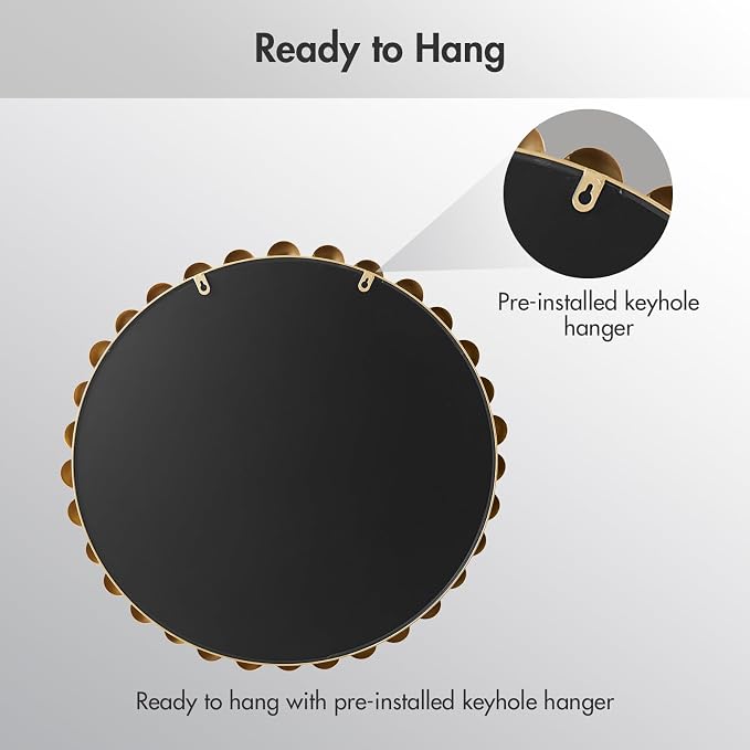 Madison Park 27 inch Gold Round Mirror, Round Mirrors for Wall Decor, Metal Frame Circle Mirrors for Bathroom, Living Room, Circle Wall Metal Art Mirror