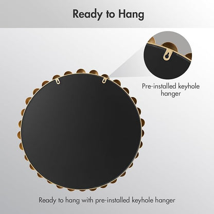 Madison Park 27 inch Gold Round Mirror, Round Mirrors for Wall Decor, Metal Frame Circle Mirrors for Bathroom, Living Room, Circle Wall Metal Art Mirror