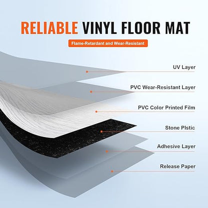VEVOR Self Adhesive Vinyl Floor Tiles 36 x 6 inch, 36 Tiles 2.5mm Thick Peel and Stick Floor Tile Light Gray Wood Grain DIY Flooring for Kitchen, Dining Room, Bedrooms & Bathrooms(54 Sq.Ft)