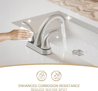 Phiestina Centerset 4 Inch Brushed Nickel 2 or 3 Holes Stainless Steel Bathroom Sink Faucet 2 Pack, 2 Handle Bathroom Faucet with Copper Pop Up Drain and Water Supply Lines, BF008-5-BN-2PACK