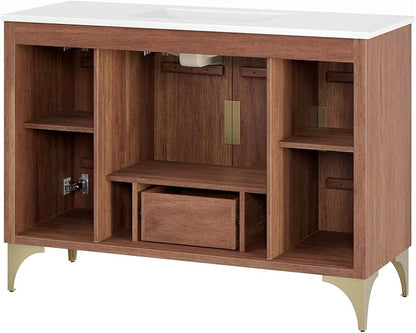Modway Daylight Bathroom Vanity Cabinet with Ceramic Basin, 48" Single Sink, White Walnut