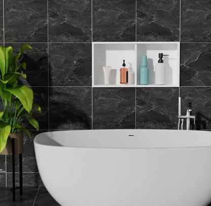 24 x 12 in Recessed Shower Niche with Double Shelves, Matte White Stainless Steel Wall Insert, No Tile Needed, Leakproof Built-in Storage for Bathroom, Kitchen