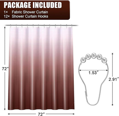 OLANLY Luxury Brown and White Ombre Shower Curtain Sets with 12 Hooks, Waterproof and Washable Decorative Shower Curtains for Bathroom, 72x72 Inches