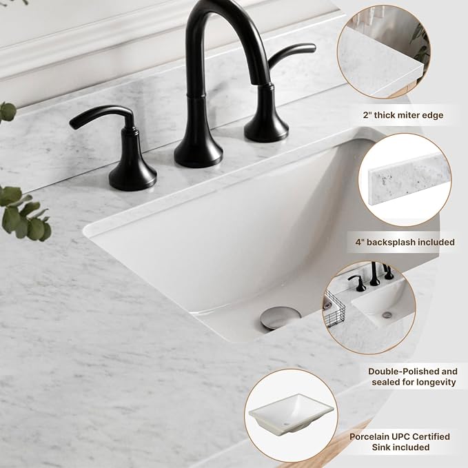 Beckford 72" Midnight Blue Double Bathroom Vanity with 2" Edge Italian Carrara Marble Top, Dual Rectangular Undermount Sinks, 4 Soft Closing Doors, 6 Dovetail Drawers, Brushed Nickel