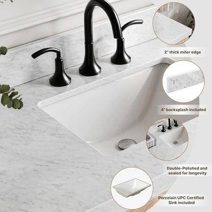 Beckford 72" Grey Double Bathroom Vanity with Sink, 2" Italian Carrara Marble Countertop, Rectangular Undermount Sinks, 4 Soft-Closing Doors, 6 Dovetail Drawers