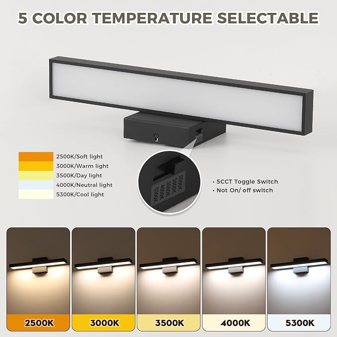 Joosenhouse Black Vanity Light for Bathroom 5CCT Dimmable LED Bath Light | Modern Bathroom Light Bar for Makeup Mirror 16.53 Inch 16W