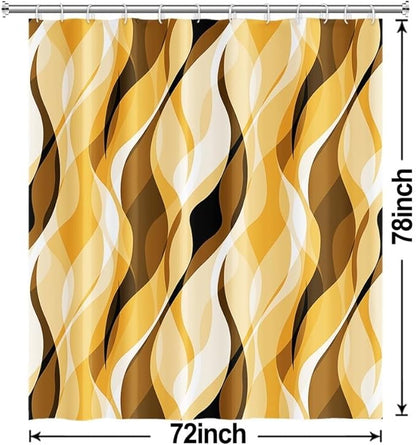 Yellow Shower Curtain, Abstract Ombre Yellow and Grey Striped Shower Curtain Set for Bathroom Waterproof Shower Curtain with Hooks, 72x78 Inch