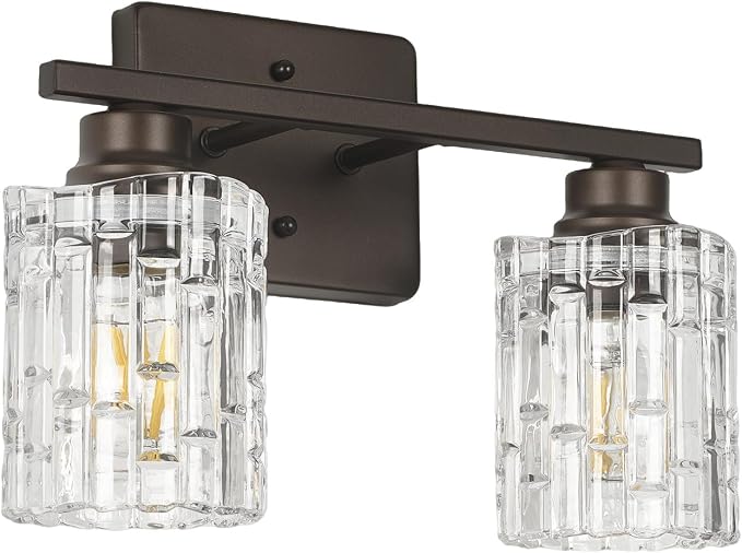 Refice 2-Light Bathroom Vanity Lights Crystal Glass, Oil Rubbed Bronze | Bathroom Light Fixtures Vanity Lighting Over Mirror for Living Room Farmhouse, Hallway