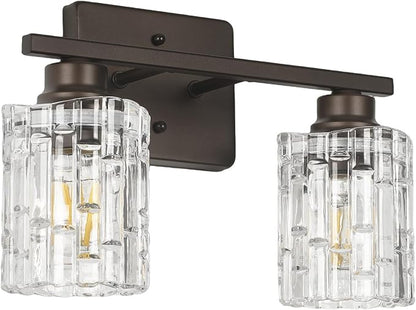 Refice 2-Light Bathroom Vanity Lights Crystal Glass, Oil Rubbed Bronze | Bathroom Light Fixtures Vanity Lighting Over Mirror for Living Room Farmhouse, Hallway