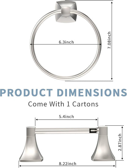 Bathroom Hardware Set 2 Pieces Toilet Paper Holder and Towel Ring Wall Mounted Stainless Steel and Zinc Alloy Brushed Nickel