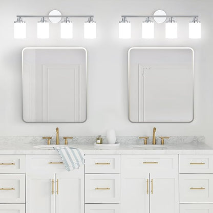 Chrome Mid-Century Modern Bathroom Sconce with Frosted Glass, 4-Light Vanity Lights Over Mirror