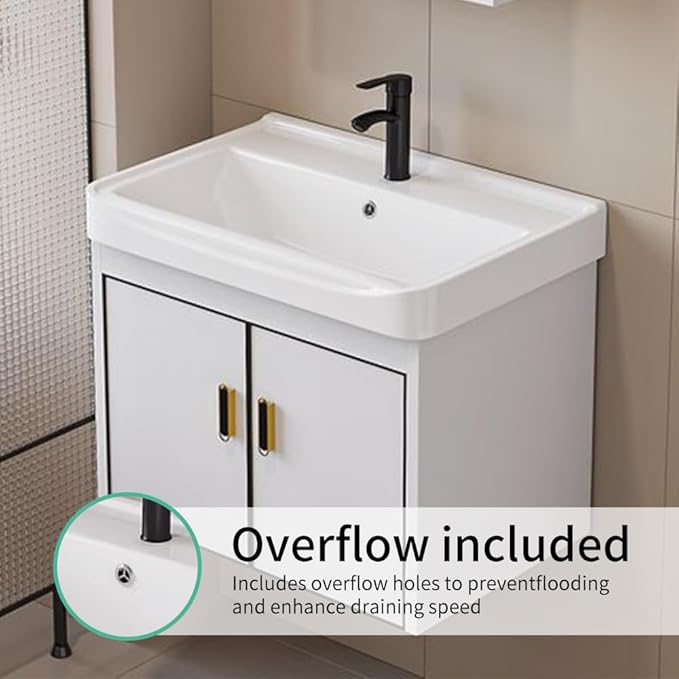 20-inch Shallow White-Black Wall-Mounted Compact Bathroom Mini Vanity 20-inch Sink-Included Vanity Designed for Compact Bathrooms Floating Vanity