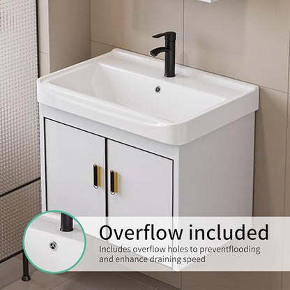 20-inch Shallow White-Black Wall-Mounted Compact Bathroom Mini Vanity 20-inch Sink-Included Vanity Designed for Compact Bathrooms Floating Vanity