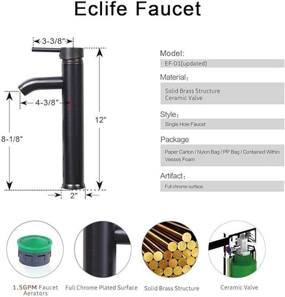 eclife 72" Modern Bathroom Vanity Sink Combo Freestanding Cabinet with Small Side Cabinet, Turquoise Square Glass Vessel Sink, Water Save Faucet, Drain (Black+A10)