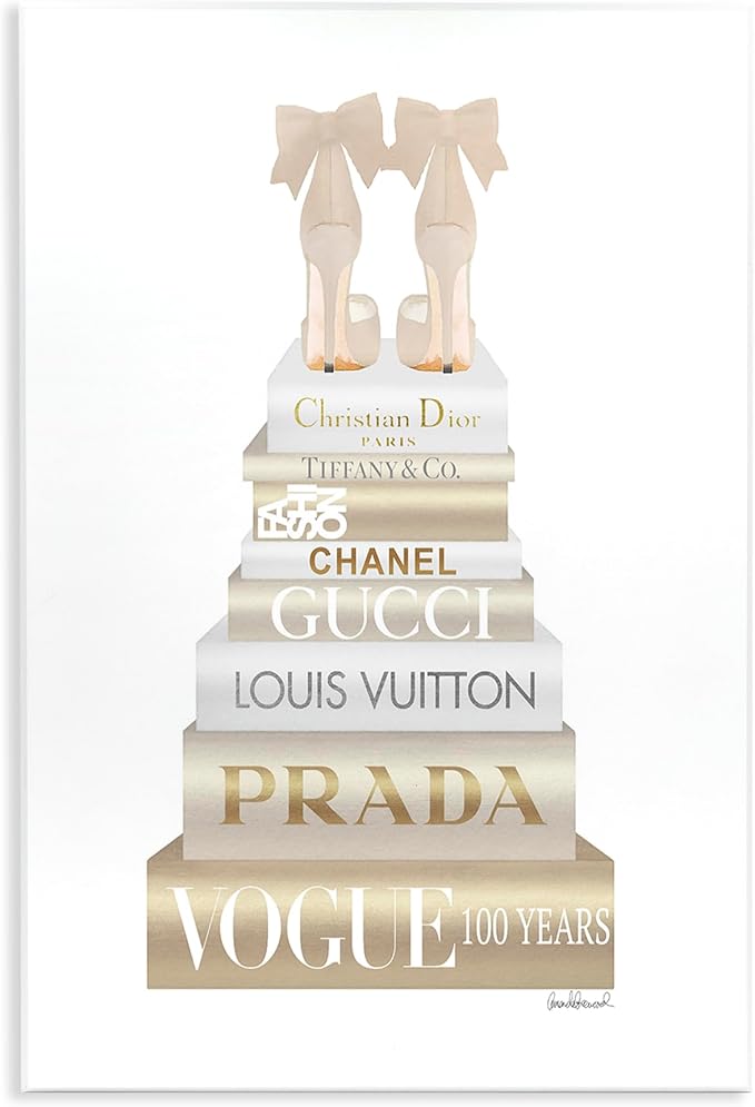 'Cream Bow Heels High Fashion Glam Bookstack'| Wall Plaque Art | Stupell Industries | 10 x 15 Inches, Easy to Hang and Sturdy, Made in USA, by Amanda Greenwood