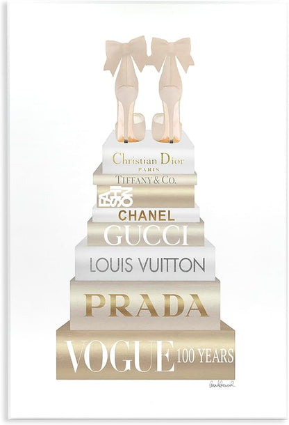 'Cream Bow Heels High Fashion Glam Bookstack'| Wall Plaque Art | Stupell Industries | 10 x 15 Inches, Easy to Hang and Sturdy, Made in USA, by Amanda Greenwood