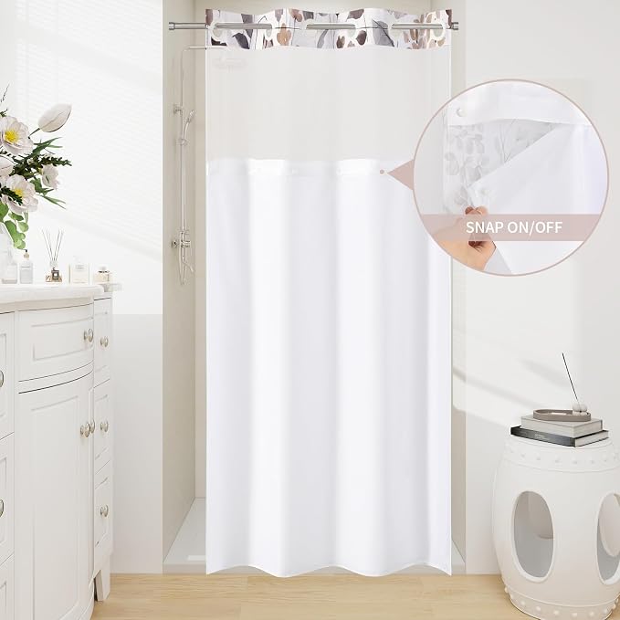 Litabel No Hook Brown Watercolor Floral Shower Curtain and Liner Set, 36x74 | Spring Flower Shower Curtains with Snap-in Liner for Farmhouse Bathroom Decor, Botanical Bathroom Curtain with Leaves