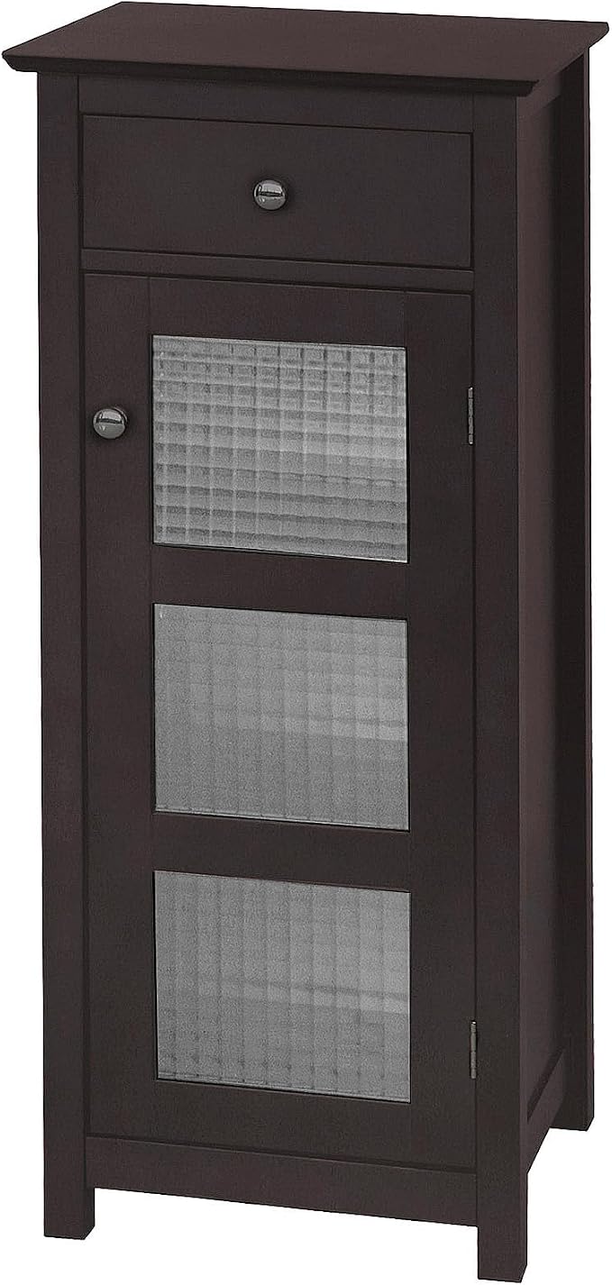 Teamson Home Chesterfield Freestanding Floor Cabinet with Drawer and Waffle Glass Panel, Espresso | Waffle Glass Door, Drawer