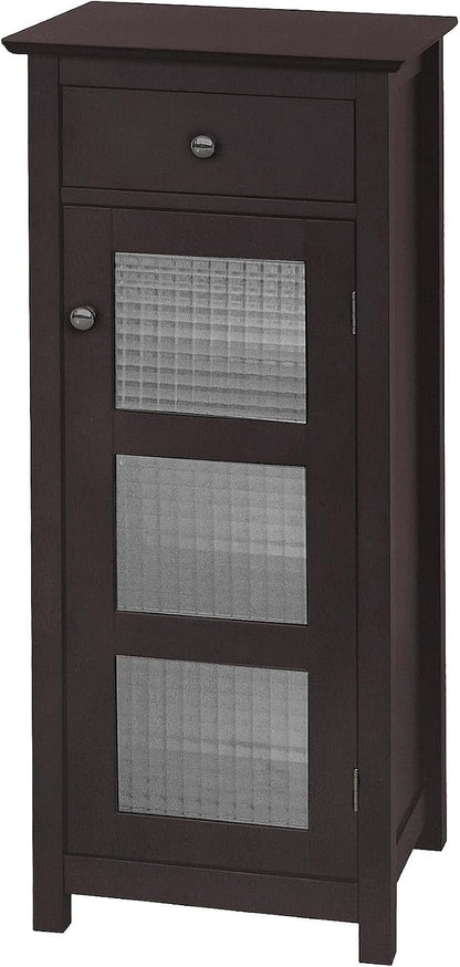 Teamson Home Chesterfield Freestanding Floor Cabinet with Drawer and Waffle Glass Panel, Espresso | Waffle Glass Door, Drawer