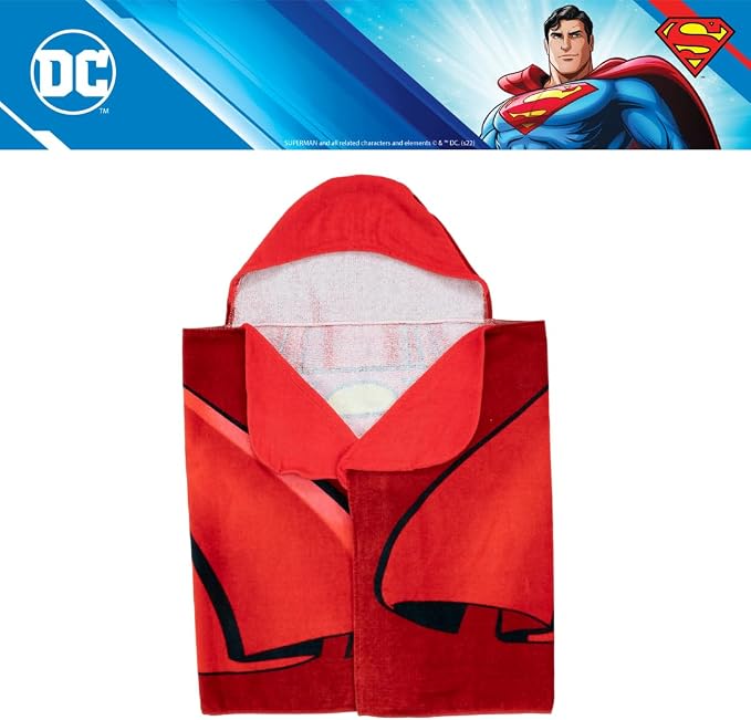 Franco Superman DC Comics Cape Kids Super Soft Bath/Pool/Beach Soft Cotton Terry Hooded Towel Wrap, 24 in x 50 in, (Officially Licensed Product)