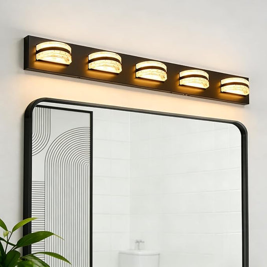 LED Bathroom Vanity Light, 360°Rotatable, 2560LM 5 Light, Black Modern Matte Bathroom Lighting Fixtures, Over Mirror Vanity Lights for Bedroom, Living Room ETL Certified