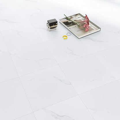 Peel and Stick Vinyl Floor Tiles | White Marble | 30 Tiles | Waterproof / DIY installation / Kitchen / Bathroom /RV /Living Room /Lobby /2.8m2