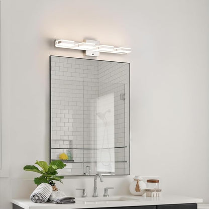 mirrea 24" 4 Light 3CCT LED Chrome Bathroom Vanity Light Fixture | Over Mirror,Bathroom Light Fixture,3000K/4000K/5000K ,Dimmable,Rust-resistant,Moisture-resistant,Acrylic shade
