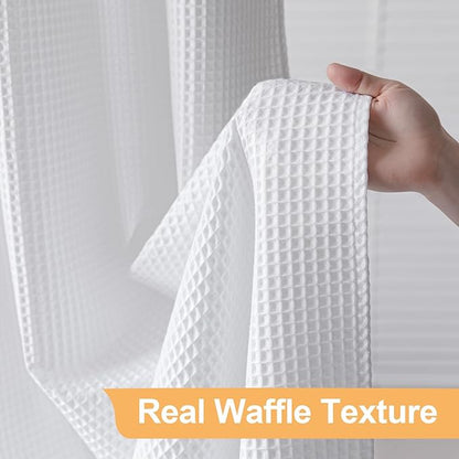River Dream Cotton Blend No Hook Shower Curtain with Liner, White, 71x86 | with Snap in Liner, Heavyweight Waffle Fabric, Hotel Grade for Bathroom, Water Repellent, Corner Magnets, Machine Washable