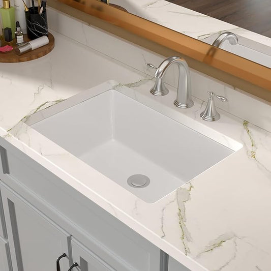 Lordear Undermount Bathroom Sink 22x16 Inch White Porcelain Ceramic Rectangular Bathroom Vanity Sinks Under Counter Sink Basin with Overflow