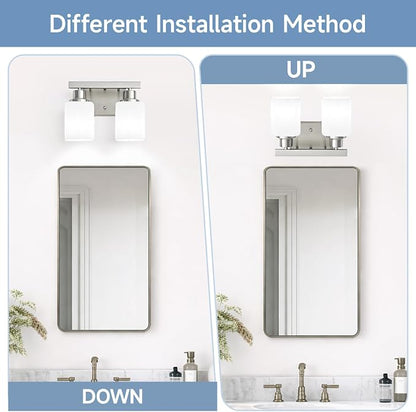 2 Light Brushed Nickel Vanity Light,Brushed Nickel Vanity Lights for Bathroom,Bathroom Light Fixtures Over Mirror,Wall Sconces for Living Room,Bedroom,Hallway(E26 Base)