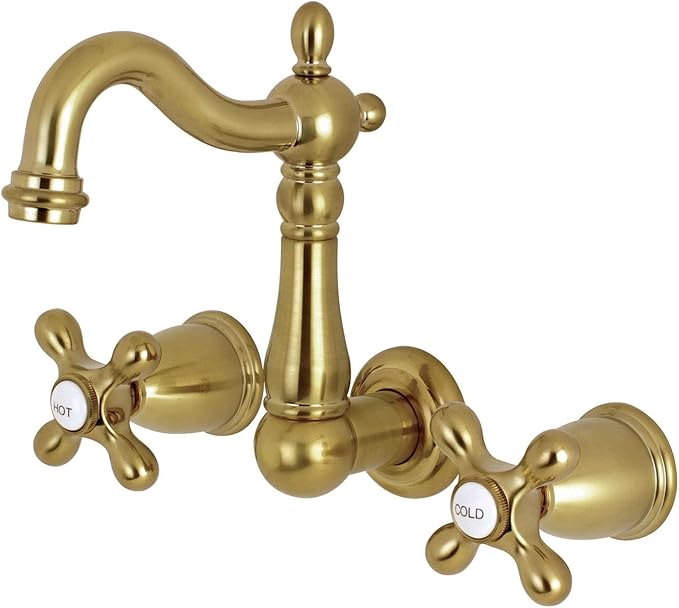 Kingston Brass KS1227AX 8-Inch Center Wall Mount Bathroom Faucet, Brushed Brass