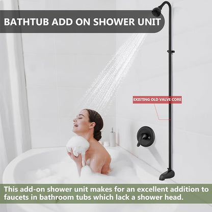 Tub Shower Conversion Kit with Riser and Shower Head, Matte Black | 70-Inch SUS304 Shower Riser, 360° Swivel Head, Diverter Tub Spout, Wall Mount
