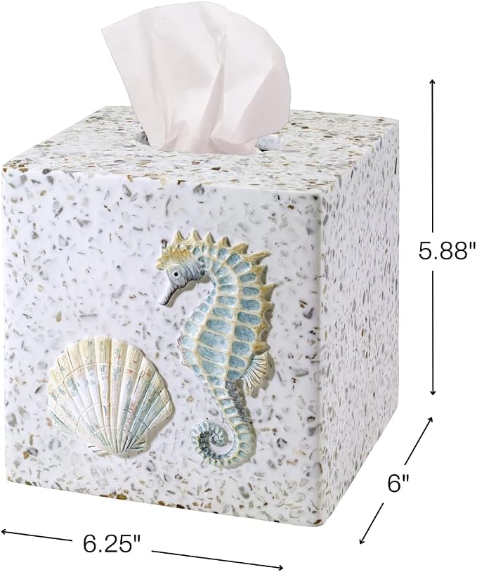 Avanti Linens - Tissue Box Cover, Guest Bathroom Essentials, Sea Inspired Bathroom Decor (Coastal Terrazo Collection)