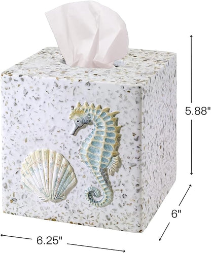 Avanti Linens - Tissue Box Cover, Guest Bathroom Essentials, Sea Inspired Bathroom Decor (Coastal Terrazo Collection)