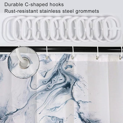 Blue and White Shower Curtain, Modern Ombre Blue Marble Shower Curtain Set with Hooks Aesthetic Waterproof Bathroom Decor, 72x72 Inch