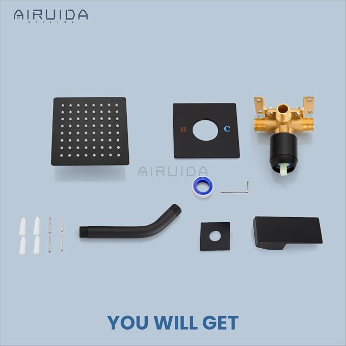 Airuida Shower Faucet Set,6 Inch Shower Valve Kit,Matte Black | Male Threads,Rough-in Valve Shower Trim Kit,Single Handle Control Shower Set