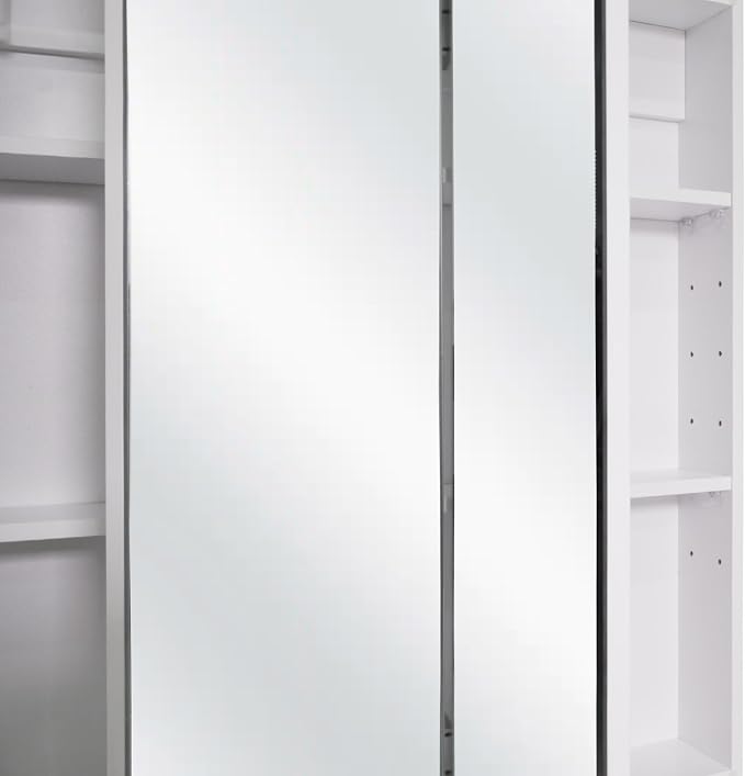 Design House Cyprus 30-in. Wide Medicine Cabinet, 3 Frameless Mirrored Doors, 2 Adjustable Shelves, Pre-Assembled, Surface or Recess Mounted, White, 30.0 in. W x 4.4 in. D x 30.0 in. H, 59749 | Adjustable Shelves, Wall Mount, Contemporary/Modern, Wood,...
