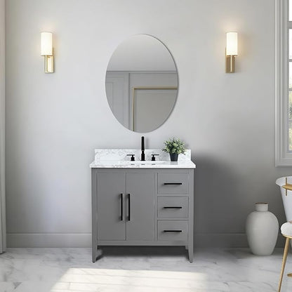 Vanity Art 36 inch Bathroom Vanity with Single Sink & Ceramic Top, Vanity Cabinet with Soft-Closing Doors, Drawers, Solid Wood Frame, Cashmere Gray, VA9036-G-MB1