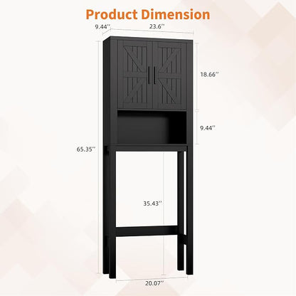 GarveeHome Over the Toilet Cabinet, Double Door Bathroom Storage Organizer, Toilet Rack with Open Storage Shelf, FreeStanding Toilet Shelf Space Saver, for Bathroom, Restroom, Laundry