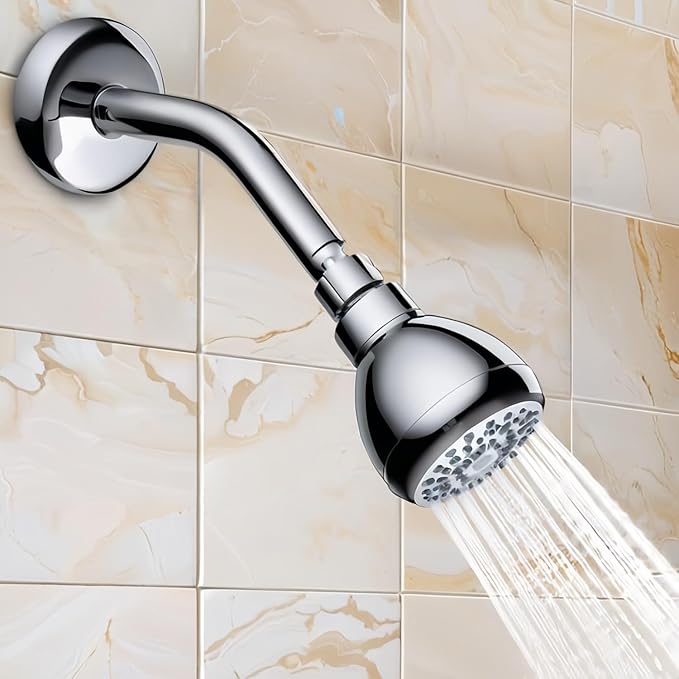 High Pressure Shower Head 3" Chrome - 360° Rotating Self-Cleaning Jets, Water Saving Flow Optimizer, Easy Install & Rustproof ABS, Spa Rainfall Spray for Adults/Elderly