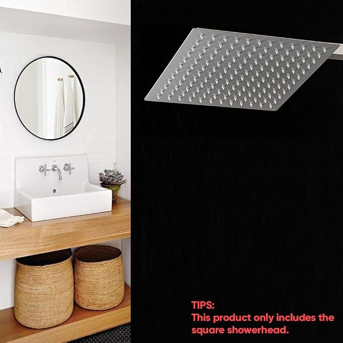 8 Inch Rainfall Shower Head, SUS304 Stainless Steel Brushed Nickel | Square Rain Bathroom Showerhead, High Flow, Large Stainless Steel, Ceiling Mounted, Wall Mounted, Waterfall Full Body