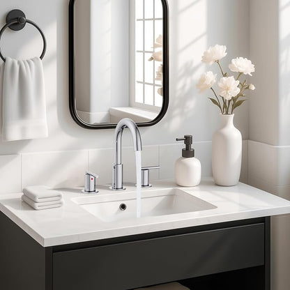 Bathroom Faucets for 3 Hole Sinks, Hurran 8 Inch Chrome Double Handle Bathroom Sink Faucet Comes with a 360 Degree Rotating Spout and a Pop-Up Drain that is Suitable for Vanity RV Outdoor Sink