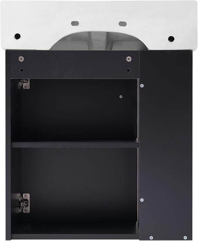 LUMISOL 21.6" Floating Bathroom Vanity with Sink, Wall Mounted Bathroom Vanity with Left Side Storage & Soft-Close Door, Small Bathroom Cabinet with Ceramic Sink, Black