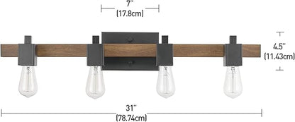 Globe Electric Phoenix 4-Light Vanity Light, Matte Black, Dark Faux Wood, Bulb Not Included