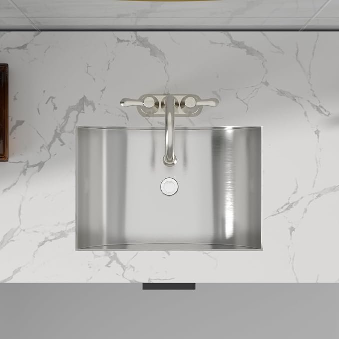 Sarlai Stainless Steel Bathroom Sink Undermount - 20"x14" Bathroom Vanity Sink Stainless Steel Rectangle Undermount Bathroom Lavatory Restroom Under Counter Sinks Basin with Pop Up Drain