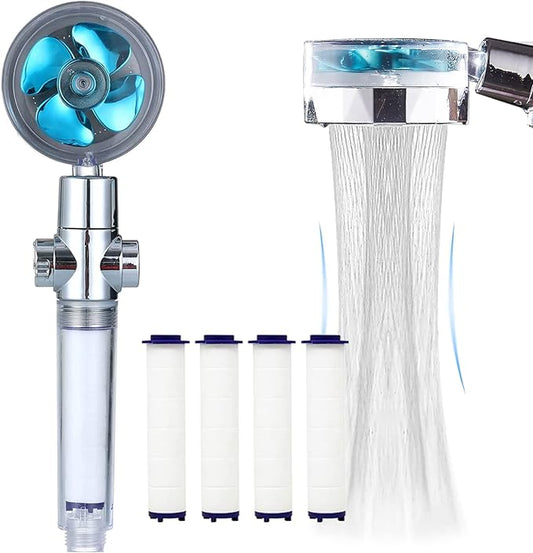 ANTOWER High Pressure Handheld Showerhead with filters Vortex hydro jet Turbo Propeller 360 Degrees Rotating Easy Install(I-Blue) | ON/OFF Switch,With Filters for Hard Water,Turbo Propeller,Reduces Dry Itchy Skin,Built-in Power Wash,360 Degrees Rotating