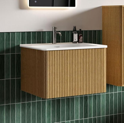 24" Bathroom Vanity with Sink, Modern Floating Vanity with Push Open Soft Close Drawer, Large Storage for Small Space, Hotel, Natural Oak, Fully Assembled - Camellia Collection