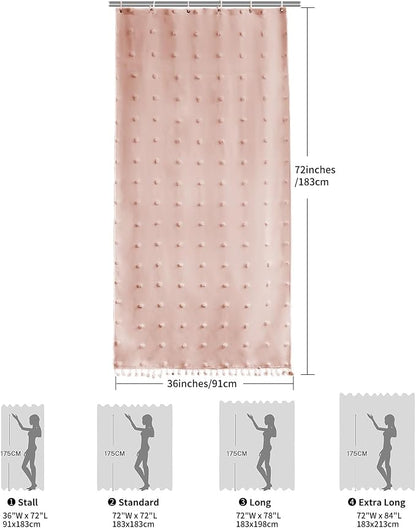LilyCat Pink Stall Boho Tufted Floral Shower Curtain with Tassel, 36" x 72" | Waterproof Boho Fabric Shower Curtain Set with Hooks, Cute Rustic Vintage Bathroom Décor, Minimalist Cloth Bathroom Curtain