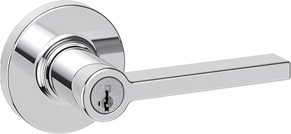Kwikset Casey Entry Round Door Handle with Lock and Key, Secure Keyed Reversible Lever Exterior, Doorlock, for Front Entrance and Bedrooms, Polished Chrome, Pick Resistant Smartkey Rekey Security